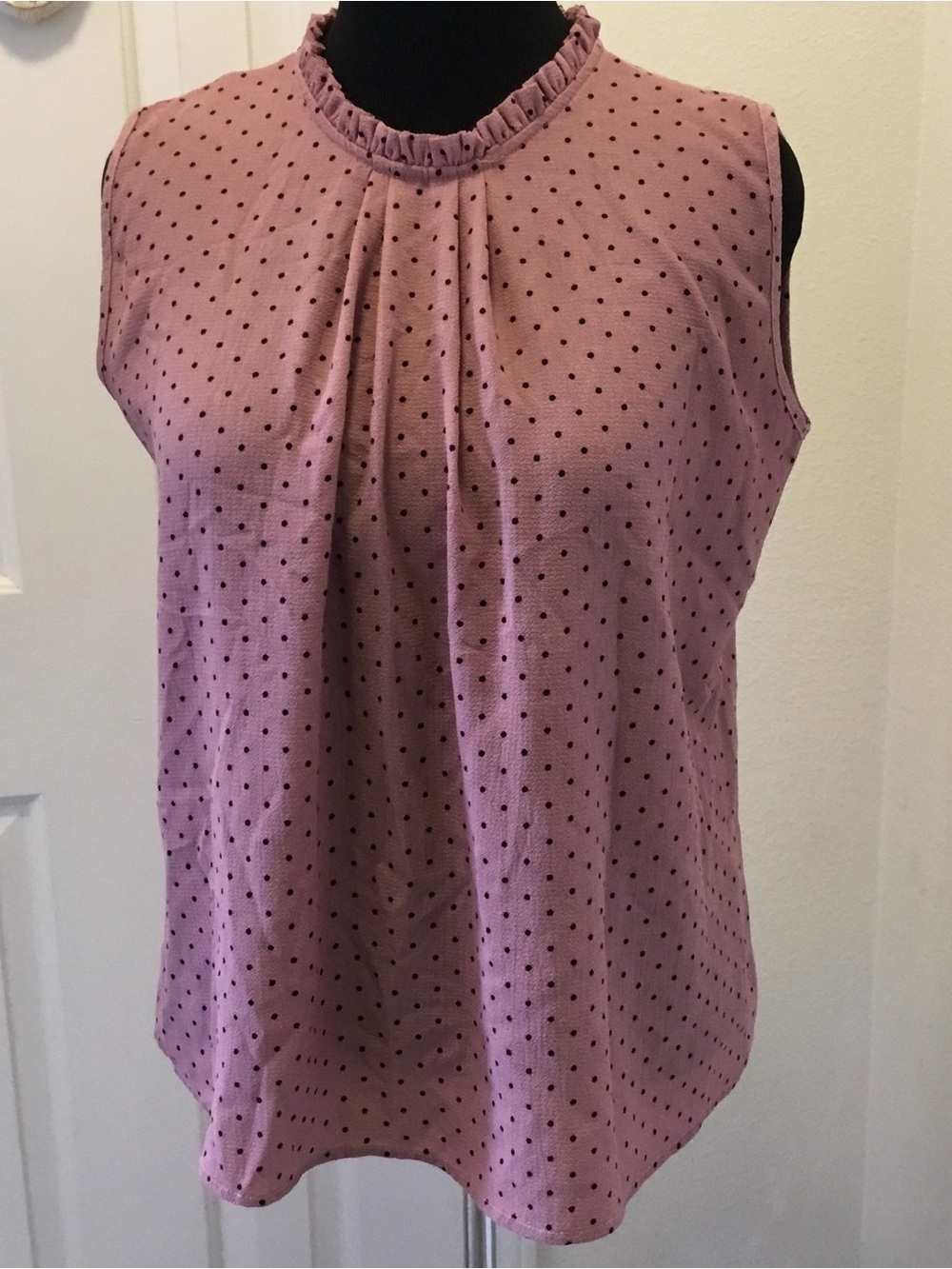 Jon & Anna Dusty Pink Polka Dot Ruffle-Neck Sleeveless Blouse